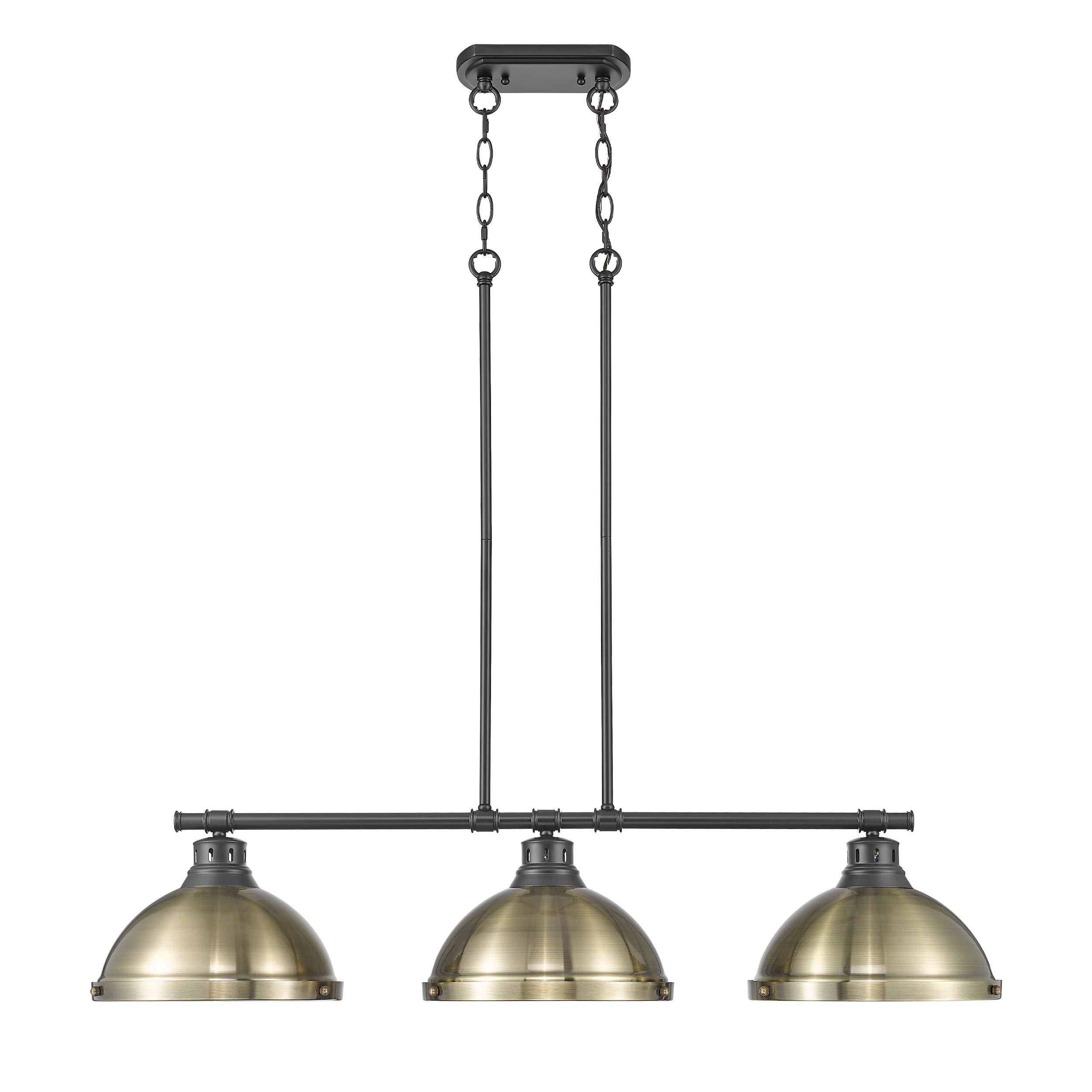 Duncan 3-Light Linear Pendant in Matte Black with Aged Brass - - Golden Lighting