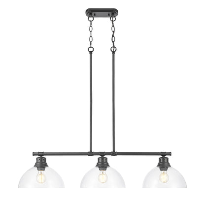 Duncan 3-Light Linear Pendant in Matte Black with Clear Glass - - Golden Lighting