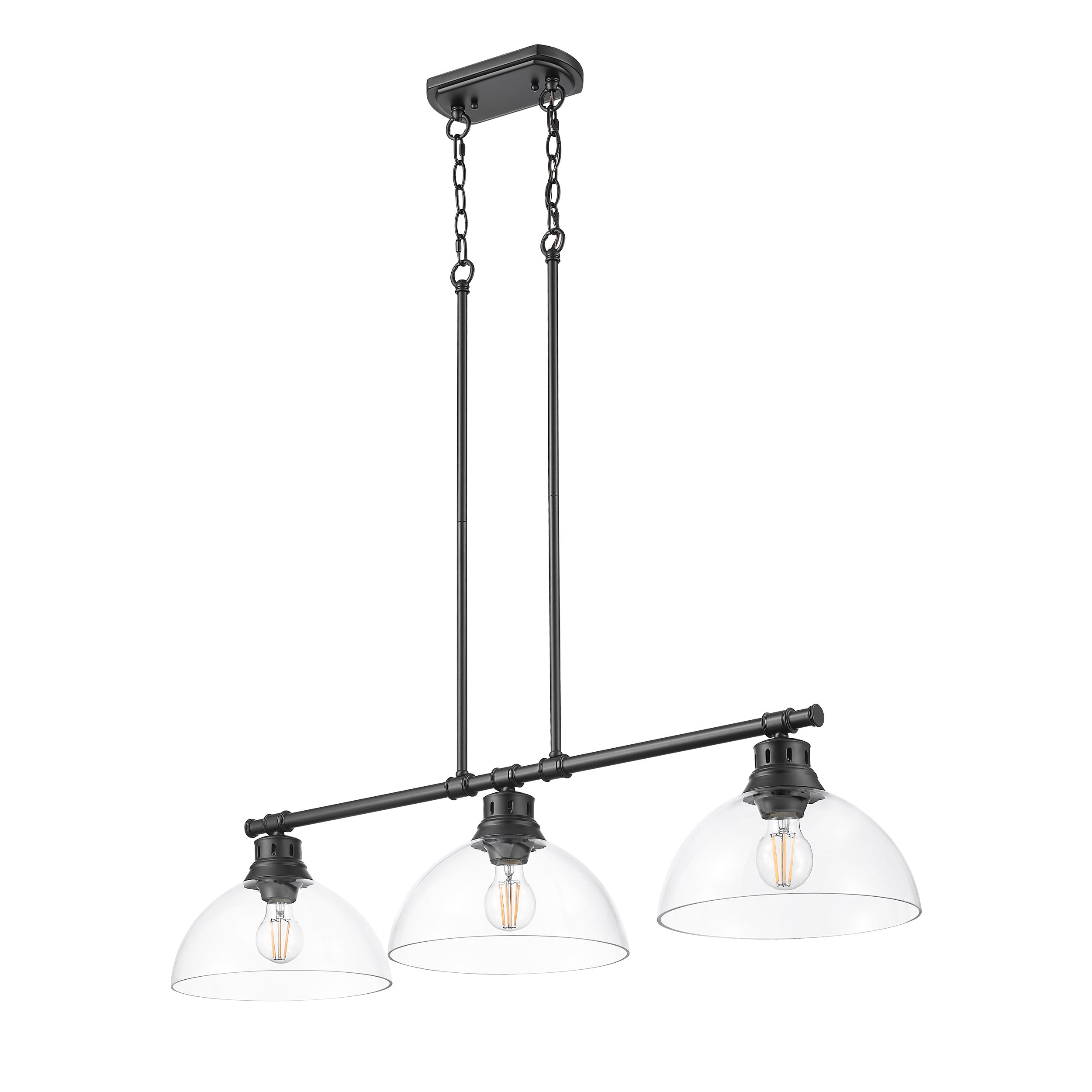 Duncan 3-Light Linear Pendant in Matte Black with Clear Glass - Matte Black / Clear Glass / Clear - Golden Lighting