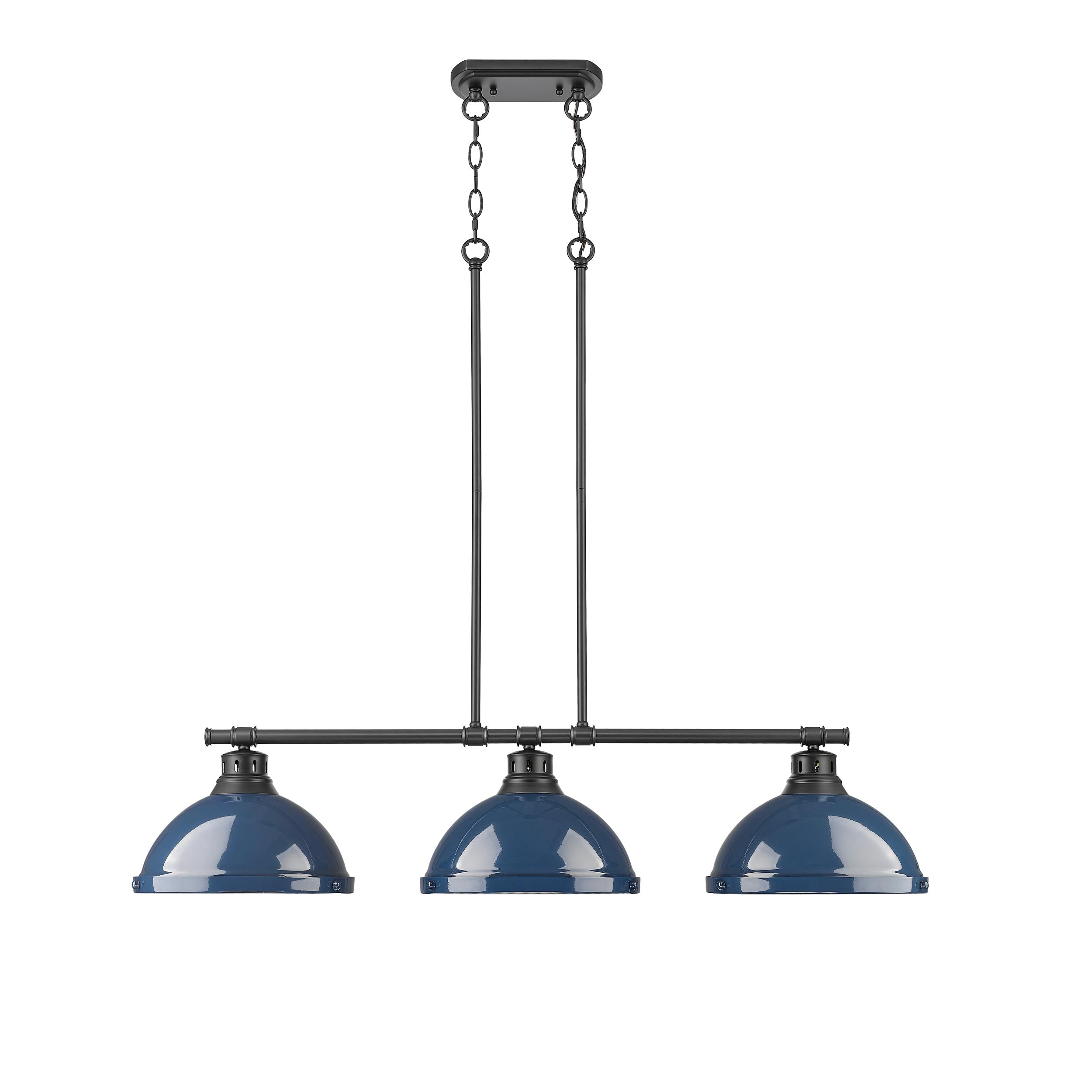 Duncan 3-Light Linear Pendant in Matte Black with Matte Navy - - Golden Lighting