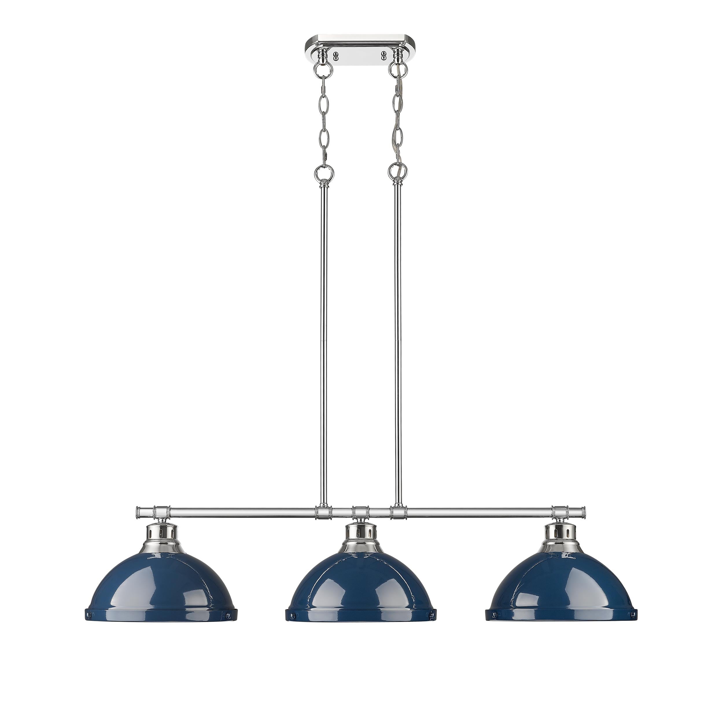 Duncan Small Pendant with Rod in Aged Brass with Matte Navy - - Golden Lighting