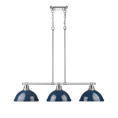 Duncan Small Pendant with Rod in Aged Brass with Matte Navy - - Golden Lighting