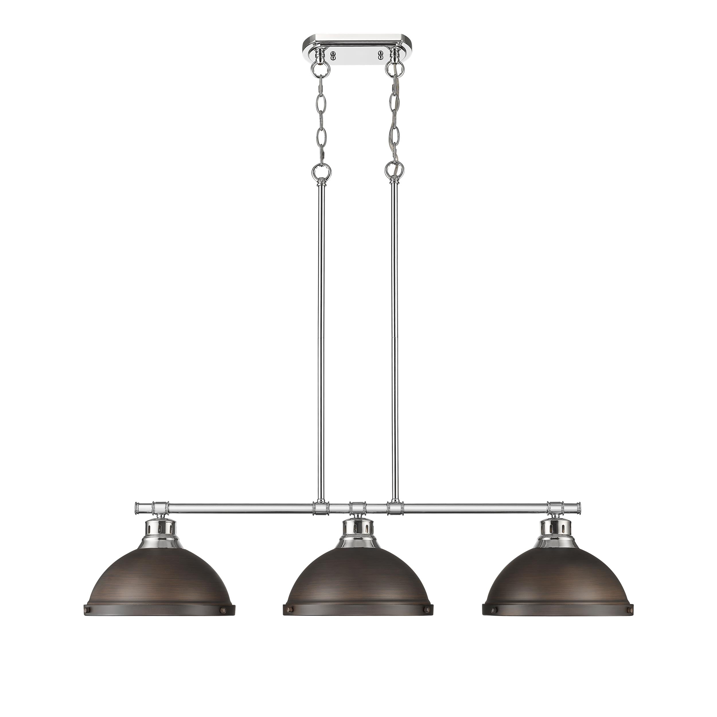 Duncan 3-Light Linear Pendant in Chrome with Rubbed Bronze - - Golden Lighting