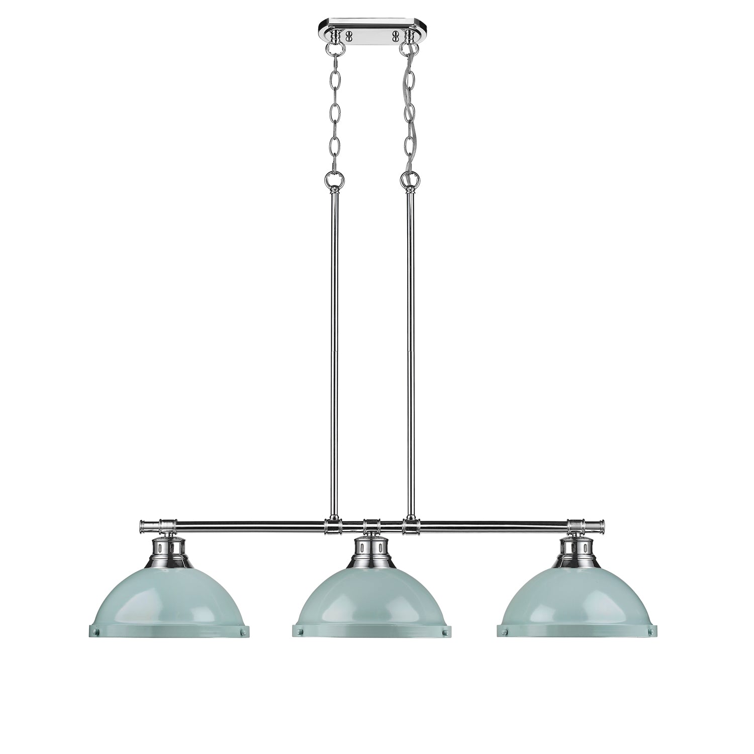 Duncan 3-Light Linear Pendant in Chrome with Seafoam - - Golden Lighting