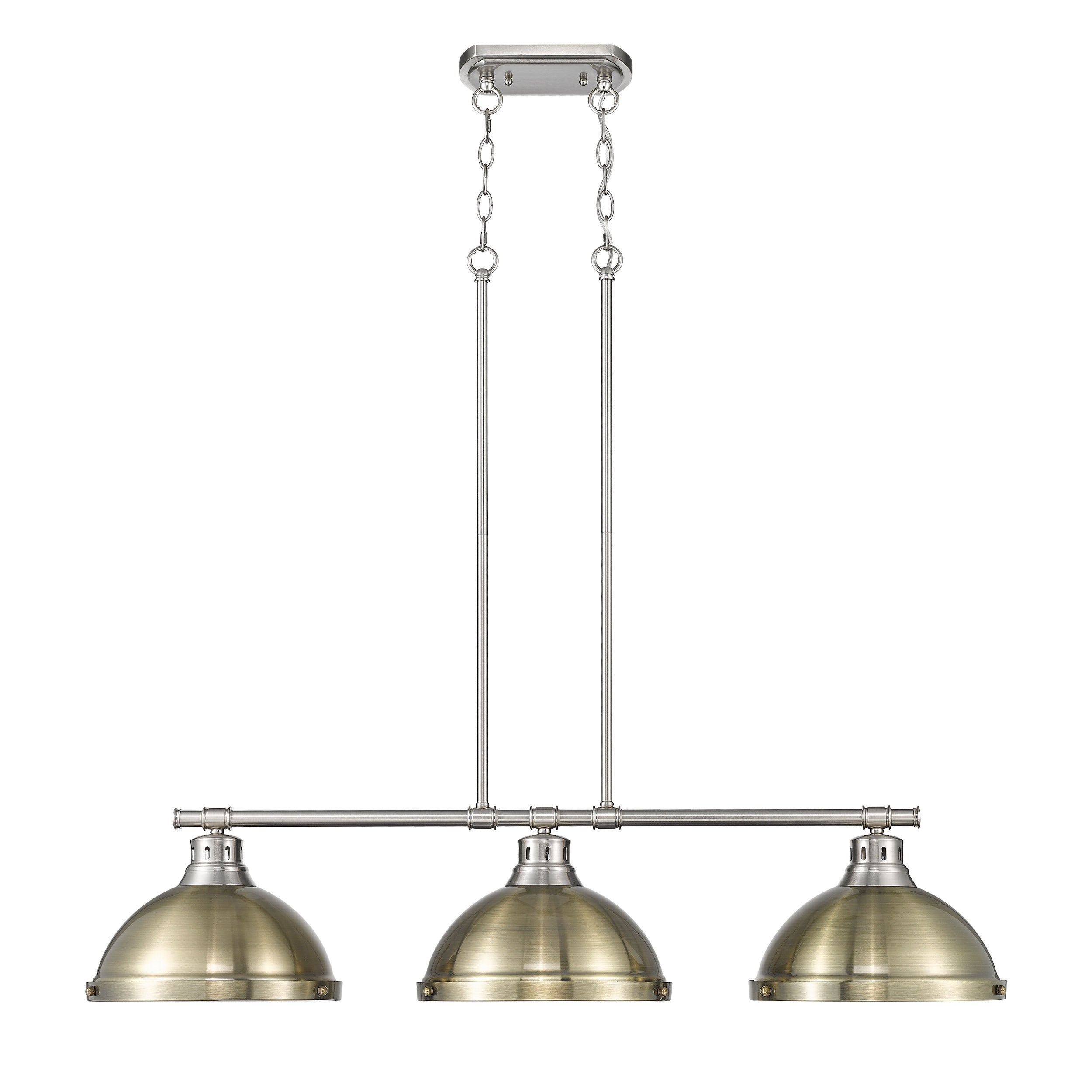 Duncan 3-Light Linear Pendant in Pewter with Aged Brass - - Golden Lighting