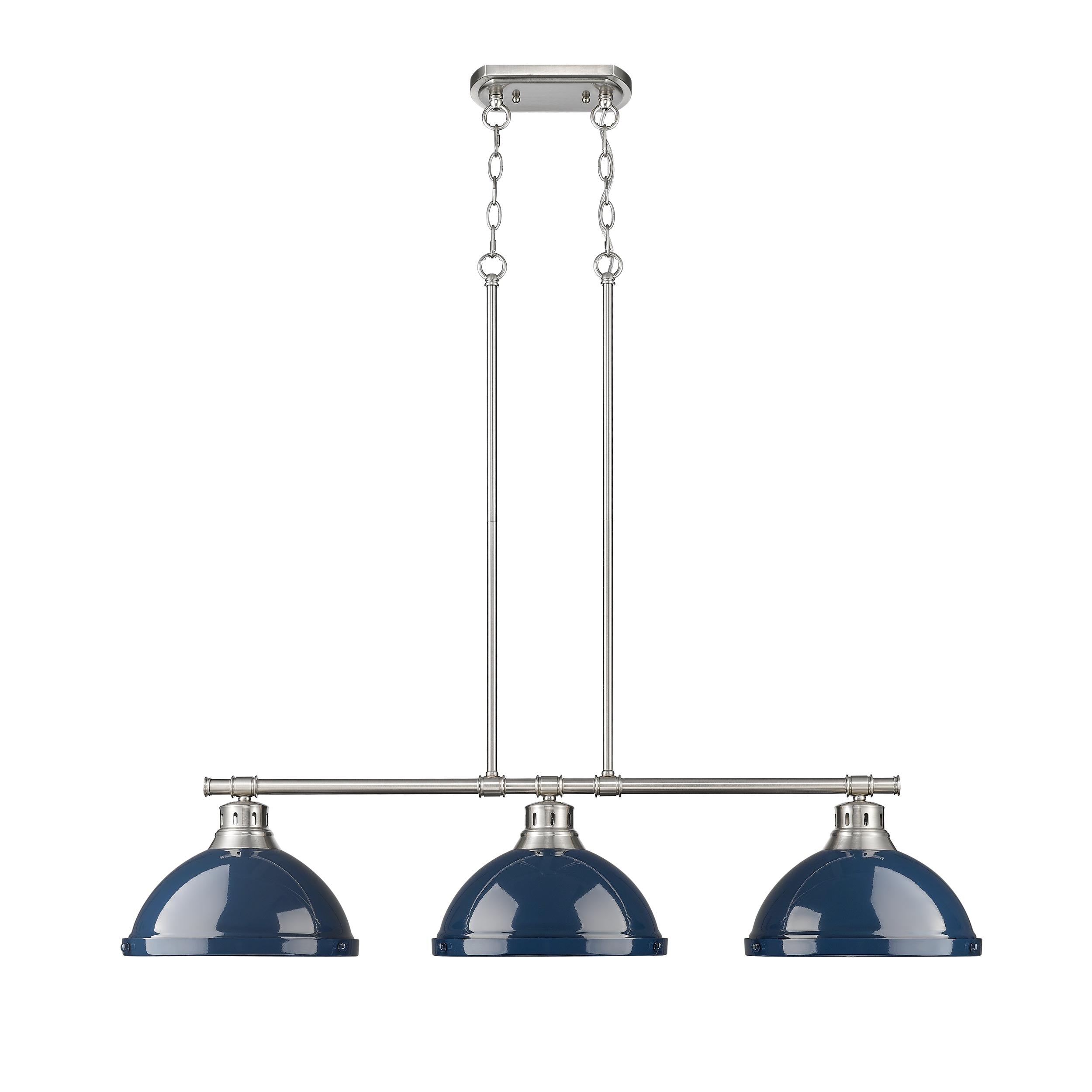 Duncan 3-Light Linear Pendant in Pewter with Matte Navy - - Golden Lighting