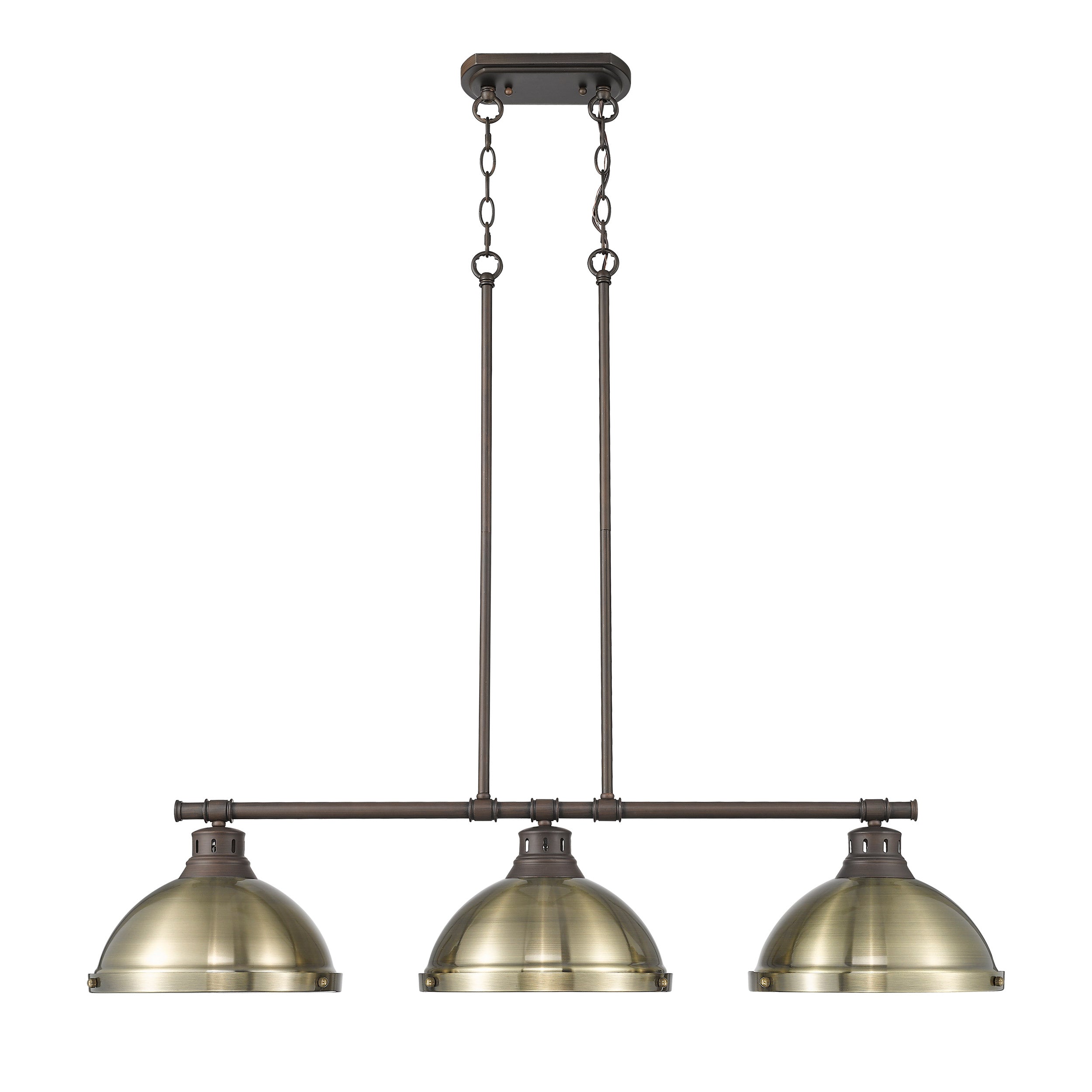 Duncan Small Pendant with Rod in Rubbed Bronze with Chrome - - Golden Lighting