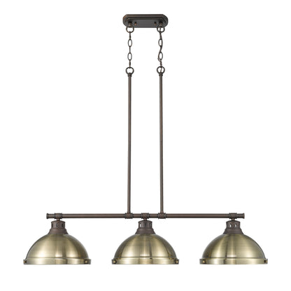 Duncan Small Pendant with Rod in Rubbed Bronze with Chrome - - Golden Lighting