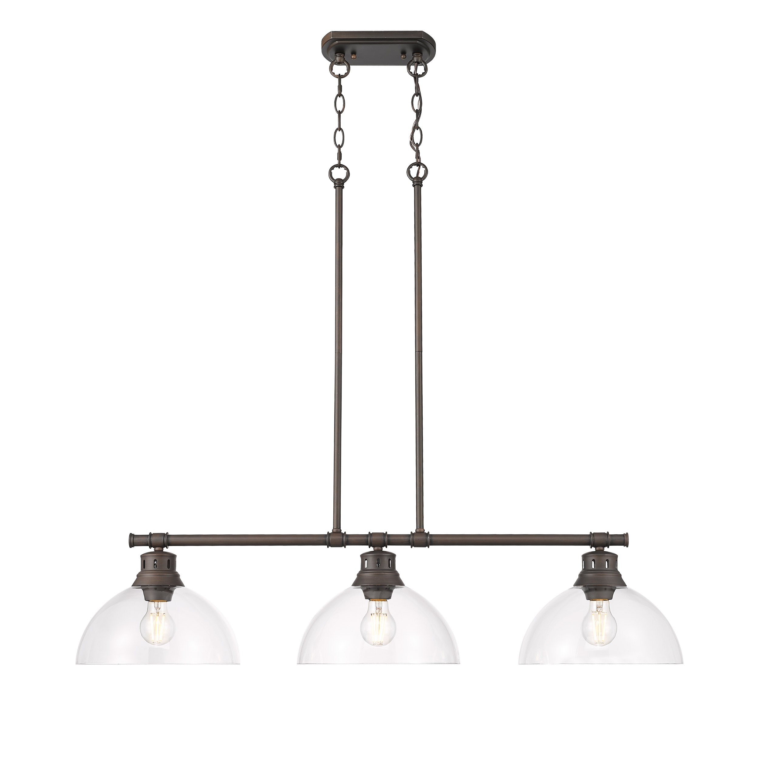 Duncan 3-Light Linear Pendant in Rubbed Bronze with Clear Glass - - Golden Lighting
