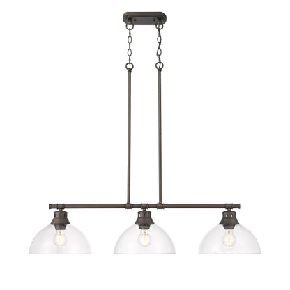 Duncan 3-Light Linear Pendant in Rubbed Bronze with Clear Glass - - Golden Lighting