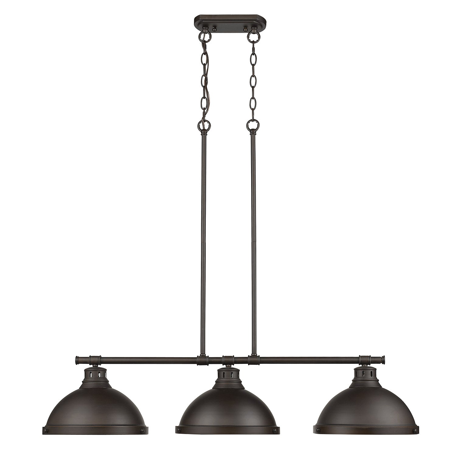 Duncan 3 Light Linear Pendant in Rubbed Bronze with Rubbed Bronze Shades - - Golden Lighting