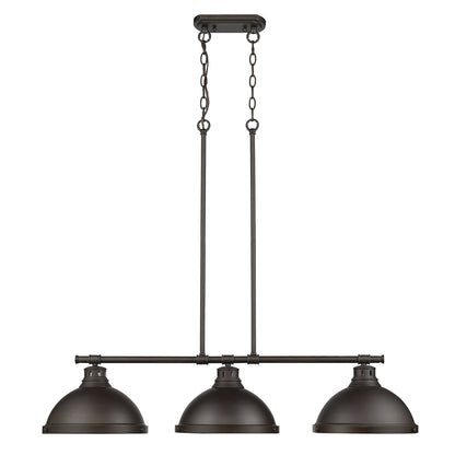 Duncan 3 Light Linear Pendant in Rubbed Bronze with Rubbed Bronze Shades - - Golden Lighting