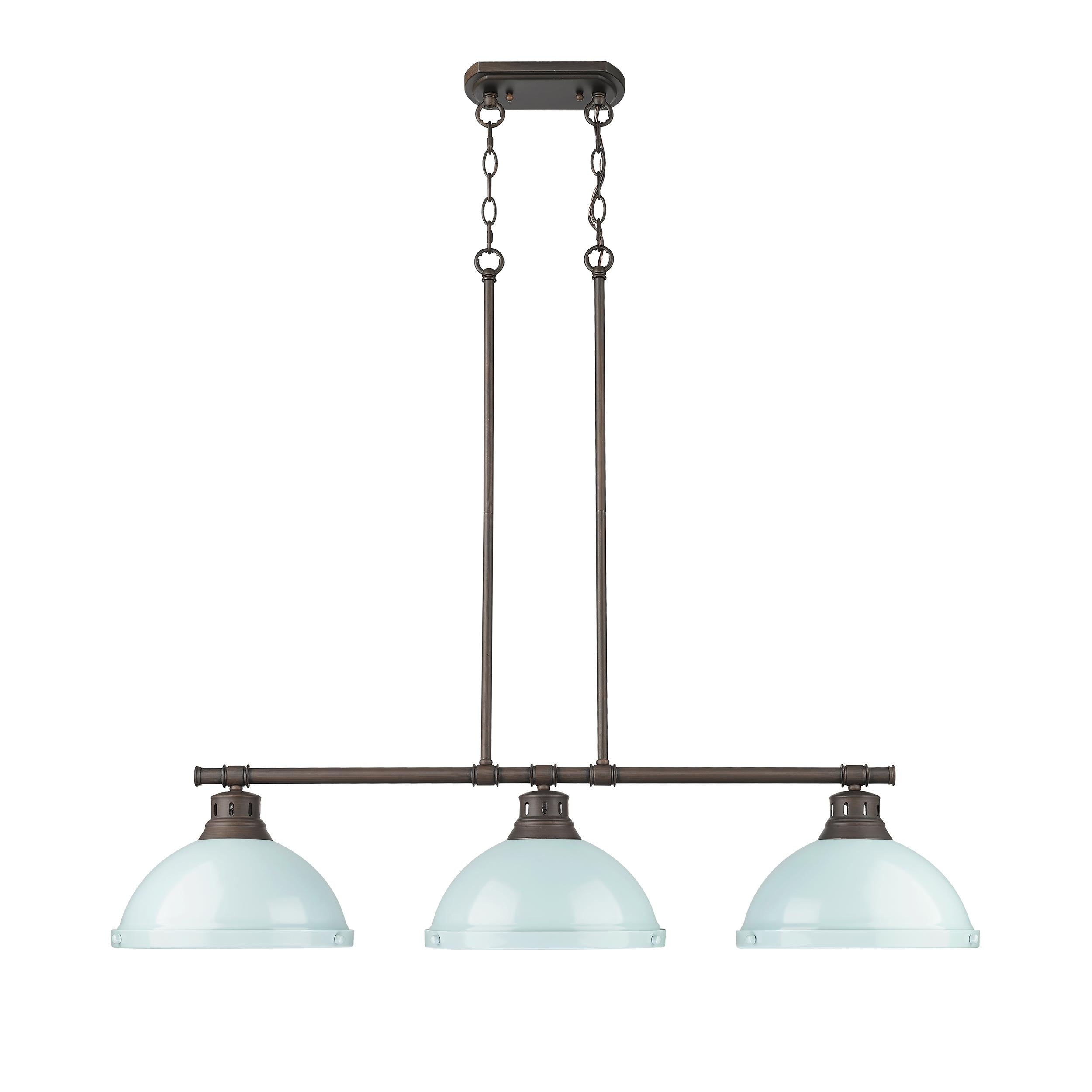 Duncan 3-Light Linear Pendant in Rubbed Bronze with Seafoam - - Golden Lighting