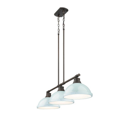 Yep by Golden Lighting Duncan 3-light Island Light in Rubbed Bronze and Seafoam shade
