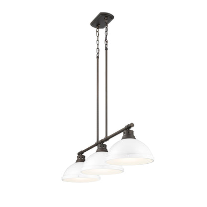 Yep by Golden Lighting Duncan 3-light Island Light in Rubbed Bronze and Matte White shade