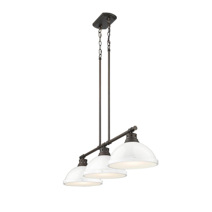 Yep by Golden Lighting Duncan 3-light Island Light in Rubbed Bronze and White shade