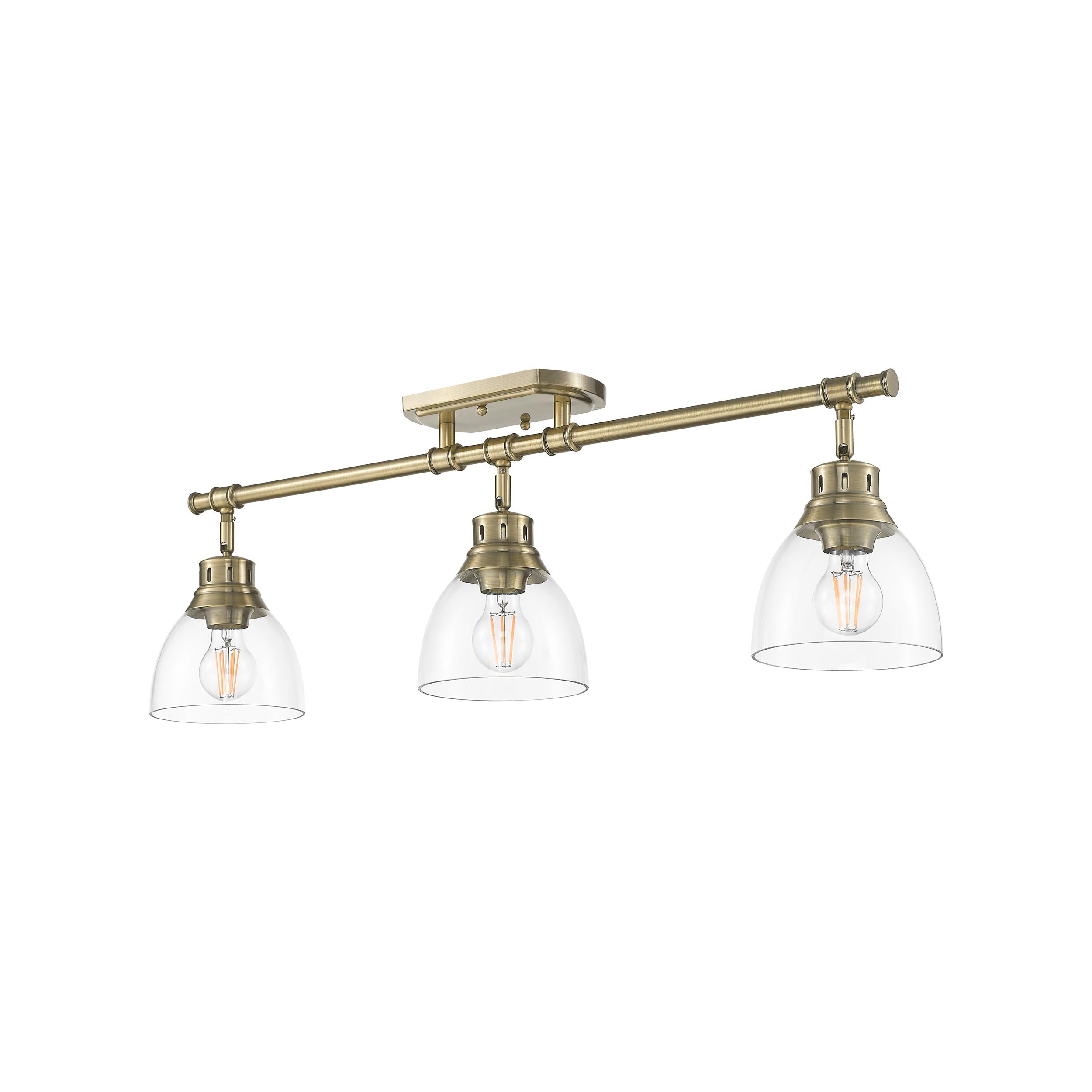 Yep by Golden Lighting Duncan 3-light Semi-Flush Mount in Aged Brass and Clear Glass - - Golden Lighting