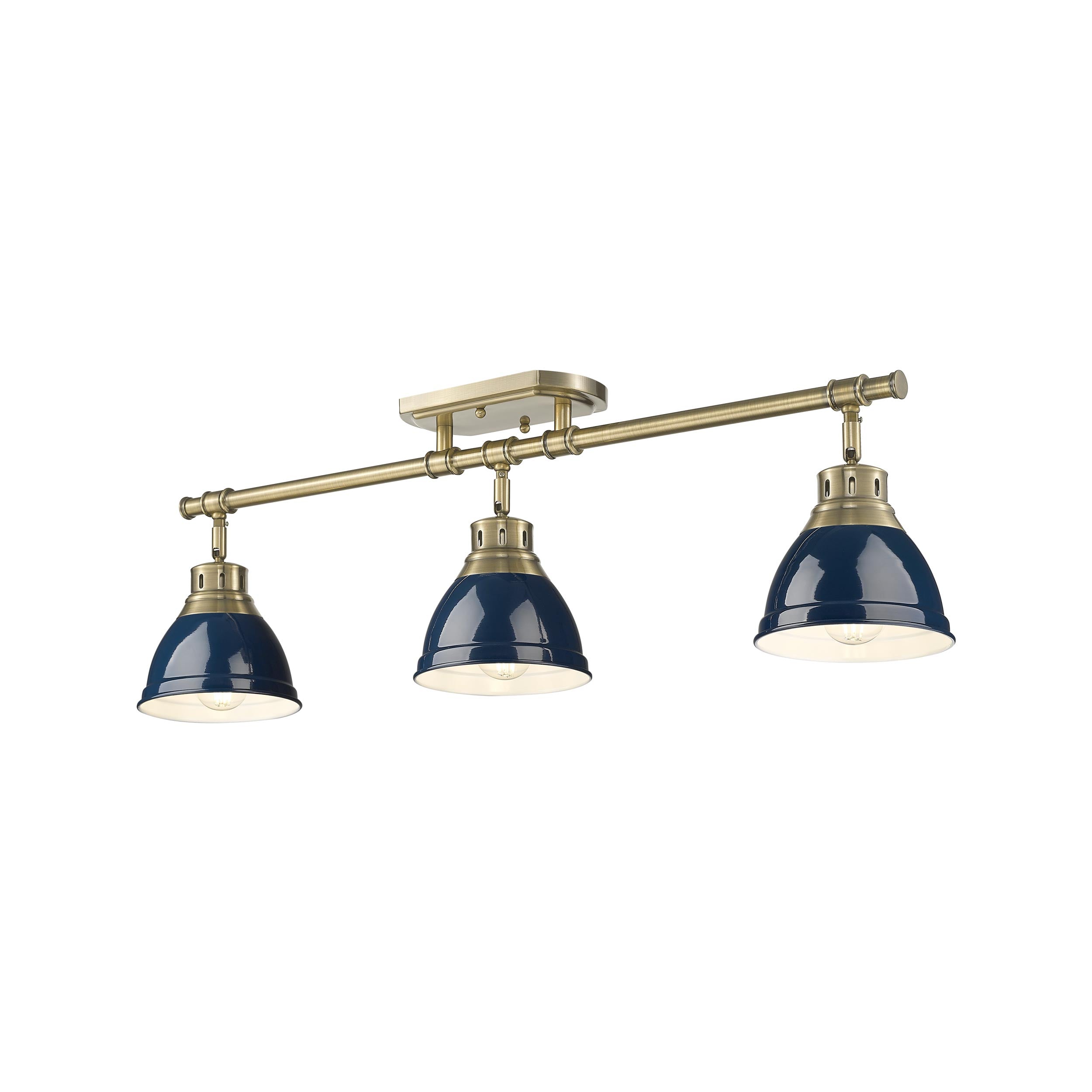 Yep by Golden Lighting Duncan 3-light Semi-Flush Mount in Aged Brass and Navy Blue shade - - Golden Lighting