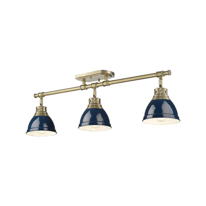 Yep by Golden Lighting Duncan 3-light Semi-Flush Mount in Aged Brass and Navy Blue shade - - Golden Lighting