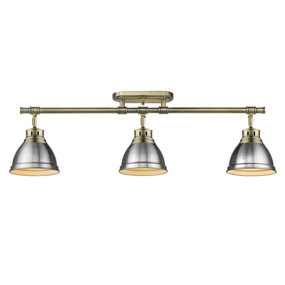 Yep by Golden Lighting Duncan 3-light Semi-Flush Mount in Aged Brass and Pewter shade - - Golden Lighting