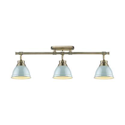 Yep by Golden Lighting Duncan 3-light Semi-Flush Mount in Aged Brass and Seafoam shade - - Golden Lighting