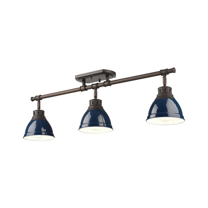 Yep by Golden Lighting Duncan 3-light Semi-Flush Mount in Rubbed Bronze and Navy Blue shade - - Golden Lighting