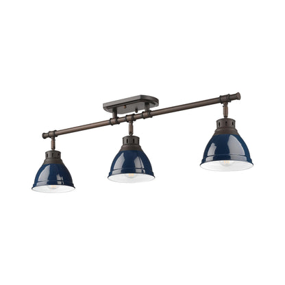 Yep by Golden Lighting Duncan 3-light Semi-Flush Mount in Rubbed Bronze and Navy Blue shade - - Golden Lighting