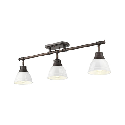 Yep by Golden Lighting Duncan 3-light Semi-Flush Mount in Rubbed Bronze and White shade - - Golden Lighting