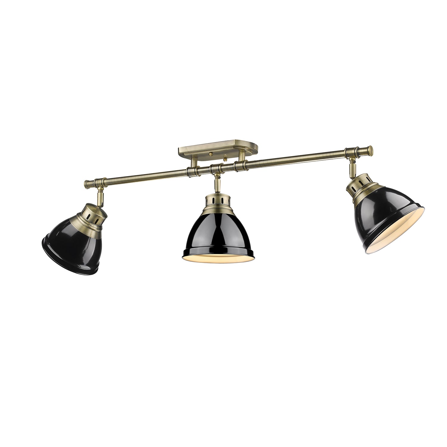 Duncan 3-Light Semi-Flush - Track Light in Aged Brass with Black - - Golden Lighting