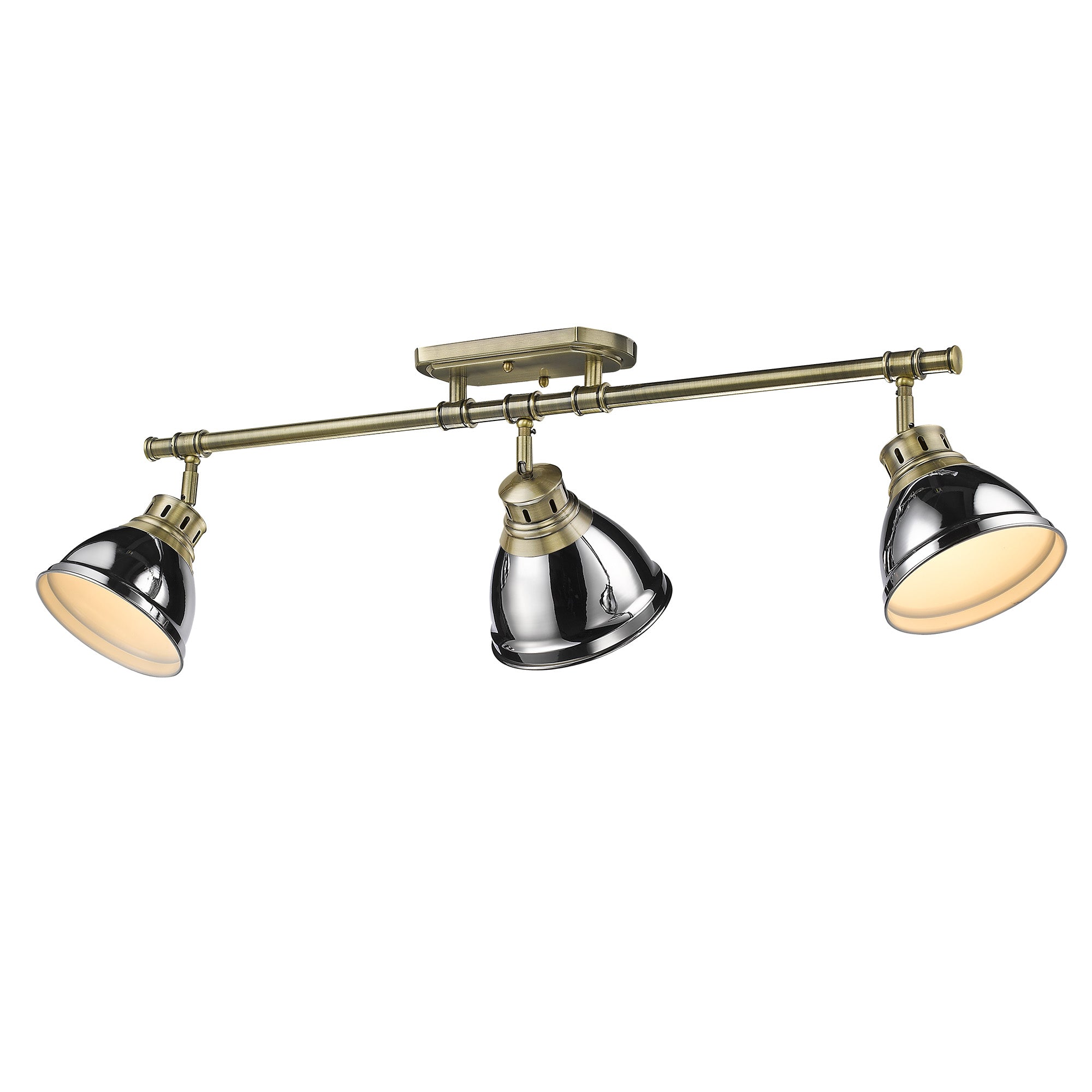 Duncan 3-Light Semi-Flush - Track Light in Aged Brass with Chrome - - Golden Lighting