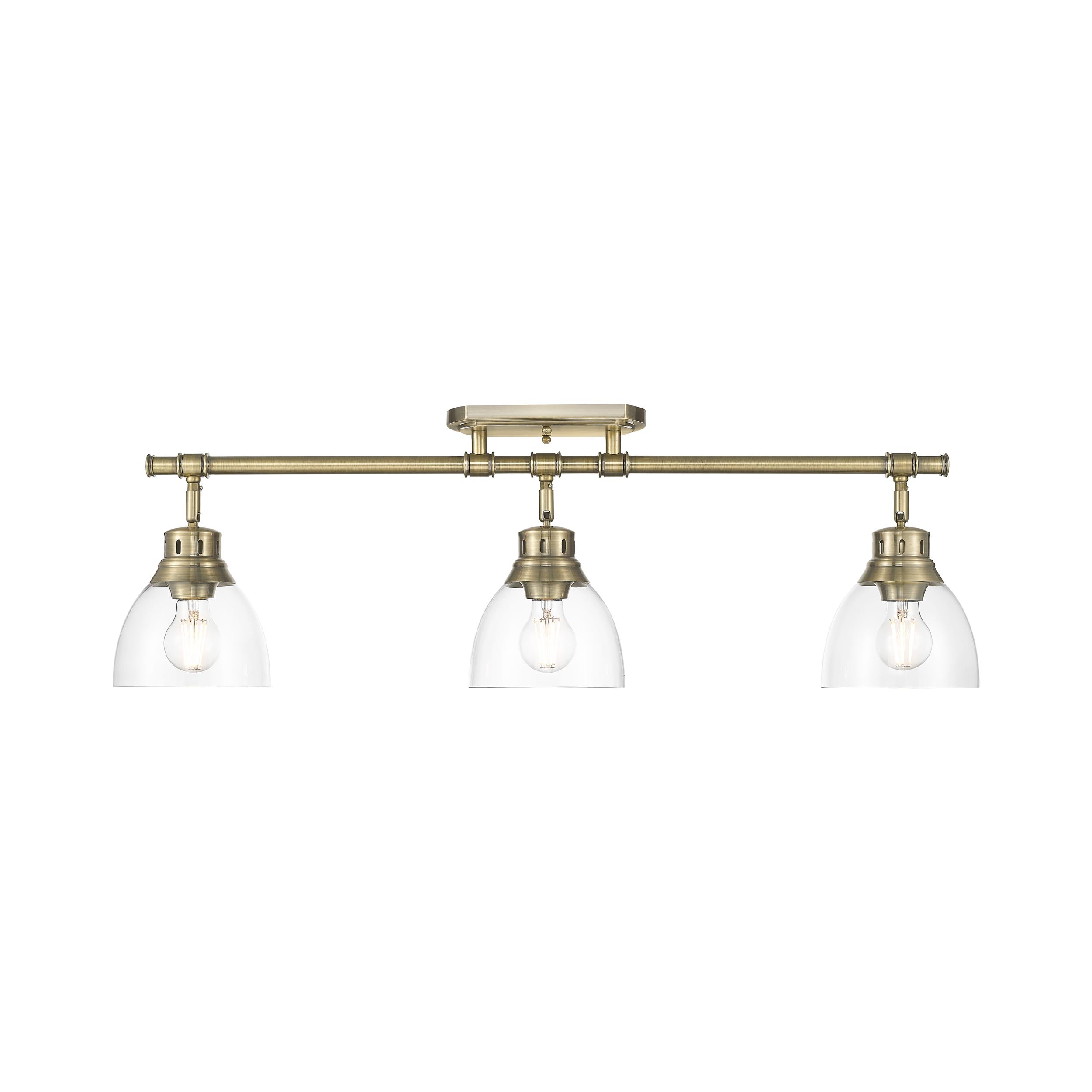 Duncan 3-Light Semi-Flush - Track Light in Aged Brass with Clear Glass - - Golden Lighting