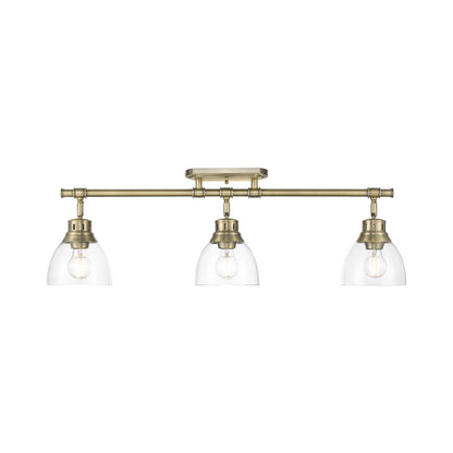 Duncan 3-Light Semi-Flush - Track Light in Aged Brass with Clear Glass - - Golden Lighting