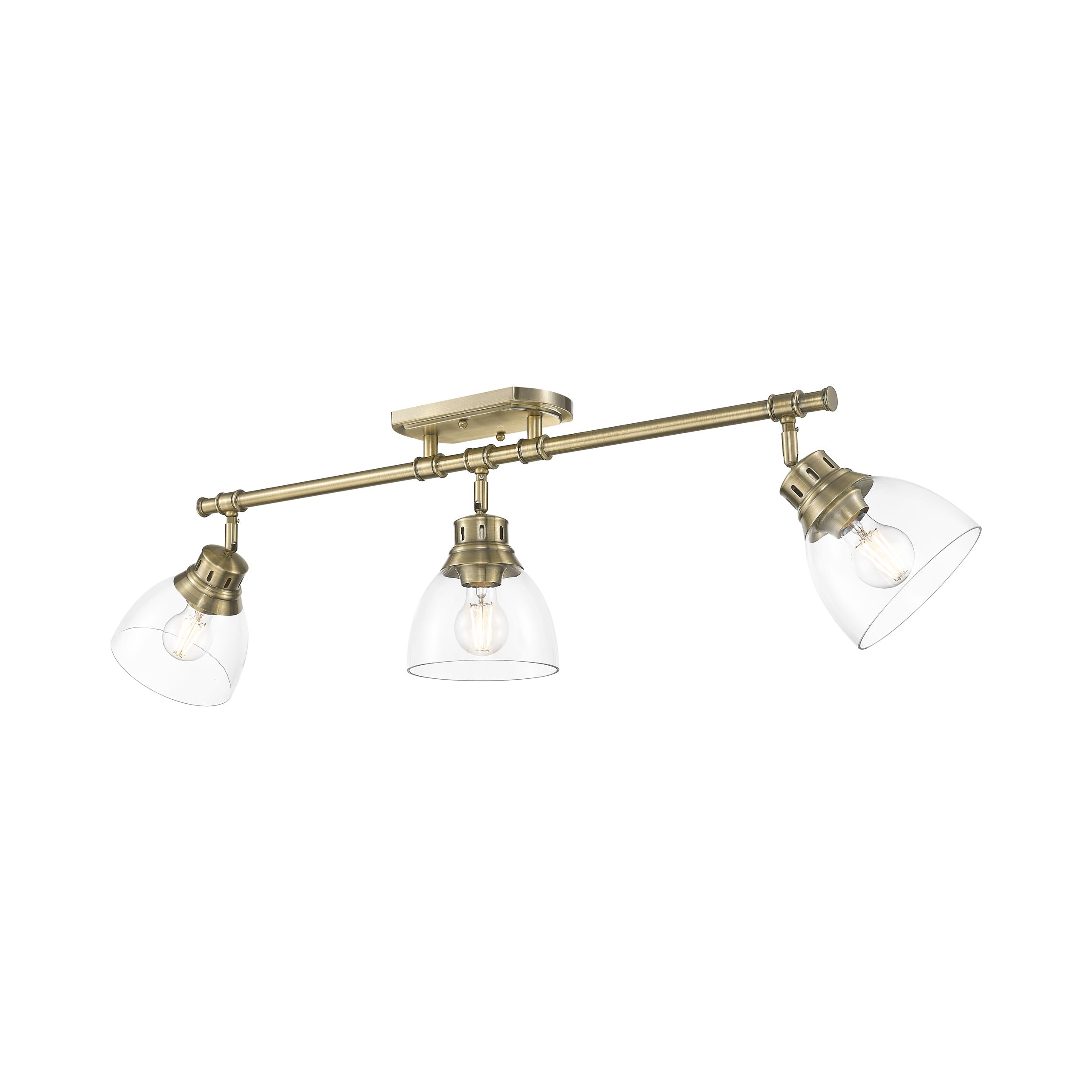 Duncan 3-Light Semi-Flush - Track Light in Aged Brass with Clear Glass - Aged Brass / Clear Glass / Clear - Golden Lighting