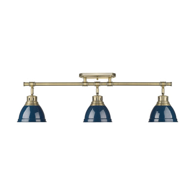 Yep by Golden Lighting Duncan 3-light Semi-Flush Mount in Aged Brass and Navy Blue shade - - Golden Lighting
