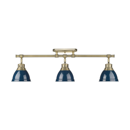 Yep by Golden Lighting Duncan 3-light Semi-Flush Mount in Aged Brass and Navy Blue shade - - Golden Lighting