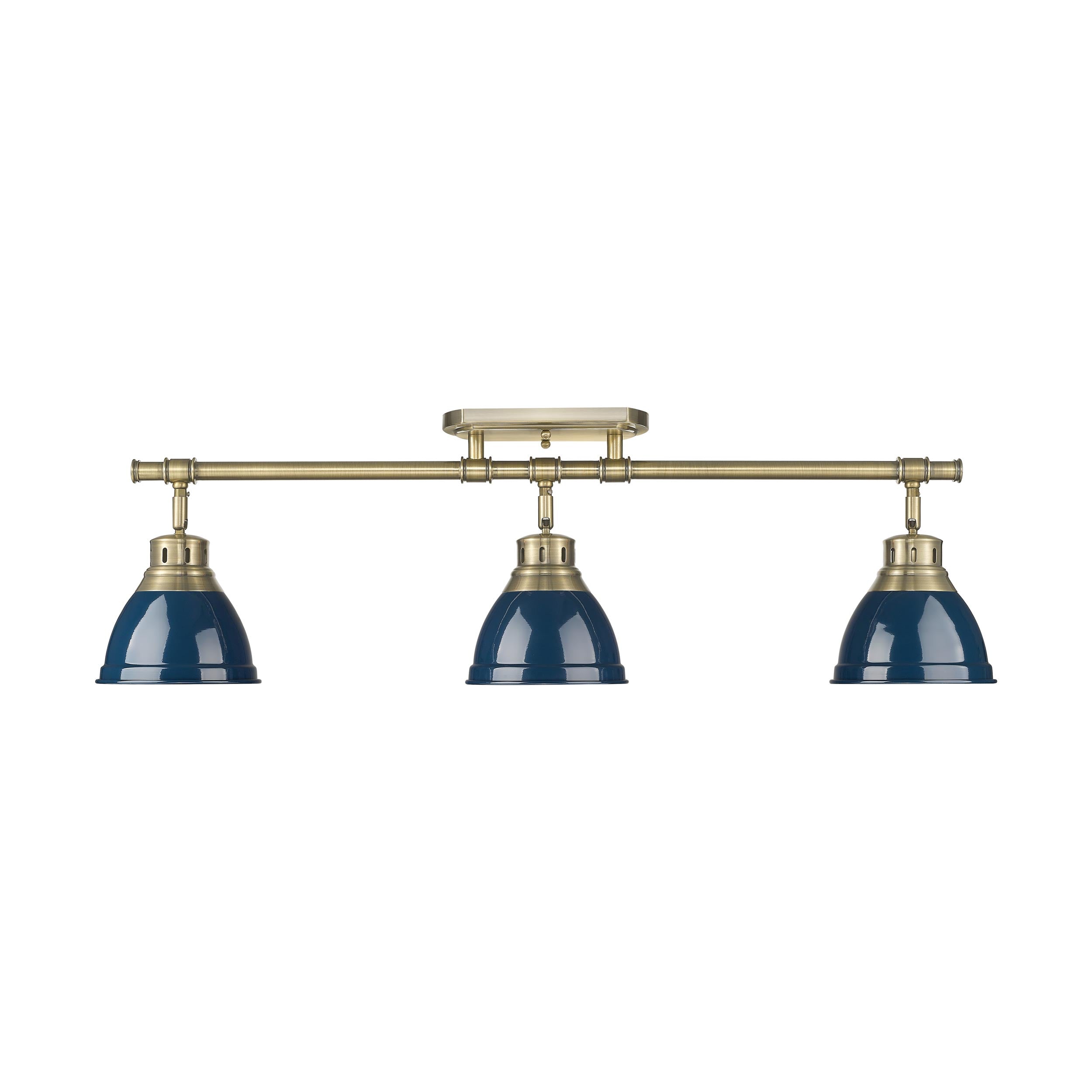 Duncan 3-Light Semi-Flush - Track Light in Aged Brass with Matte Navy - - Golden Lighting