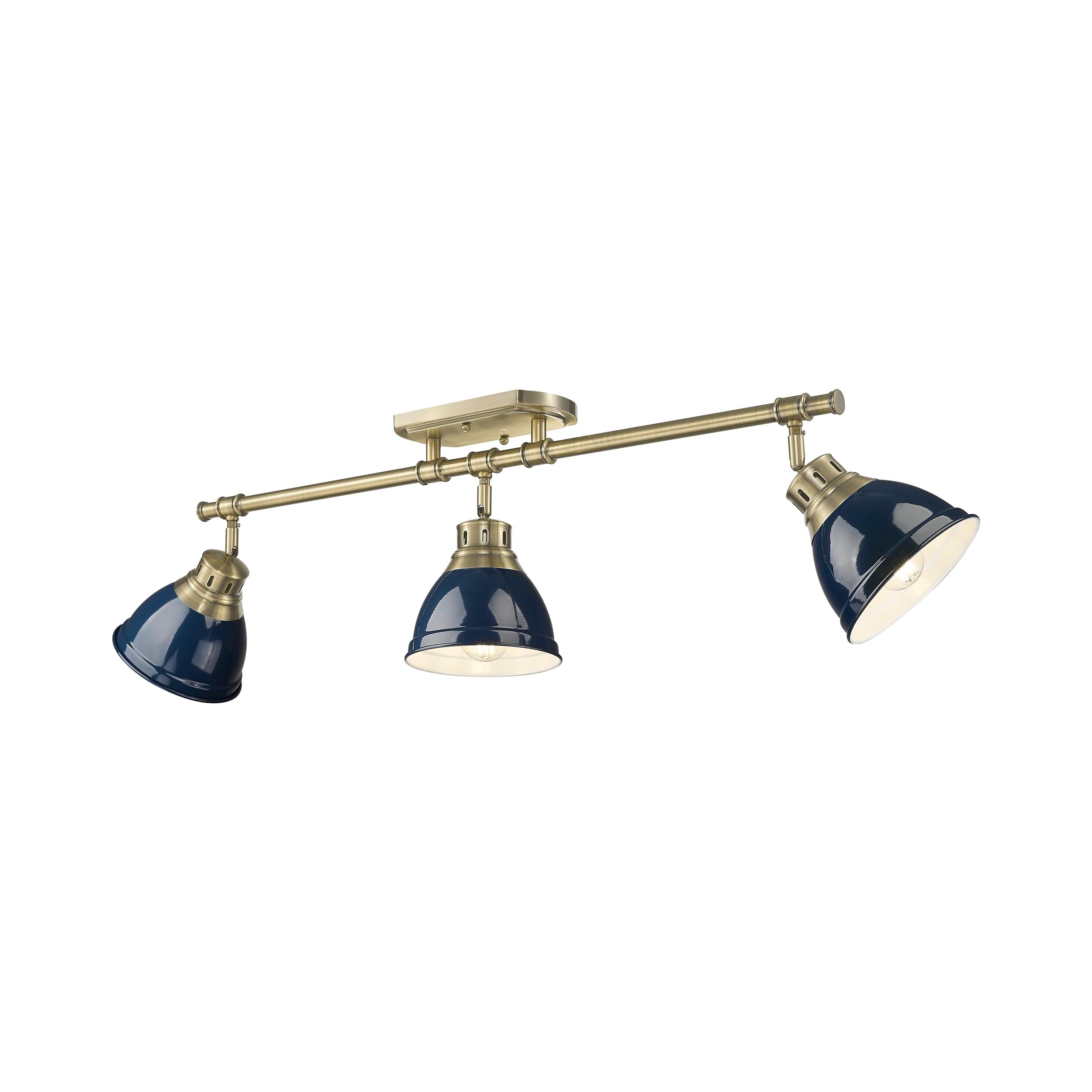 Yep by Golden Lighting Duncan 3-light Semi-Flush Mount in Aged Brass and Navy Blue shade