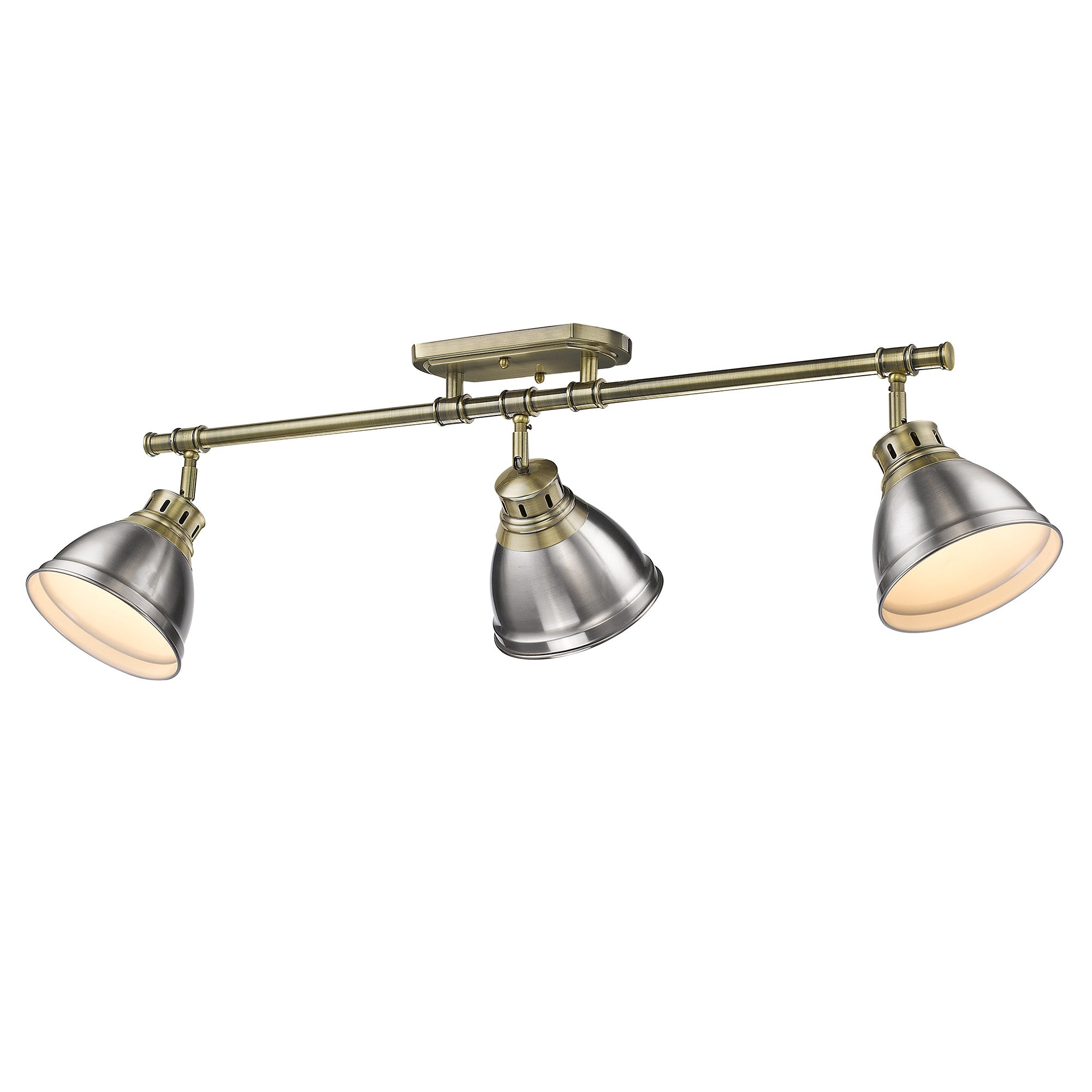 Duncan 3-Light Semi-Flush - Track Light in Aged Brass with Pewter - - Golden Lighting