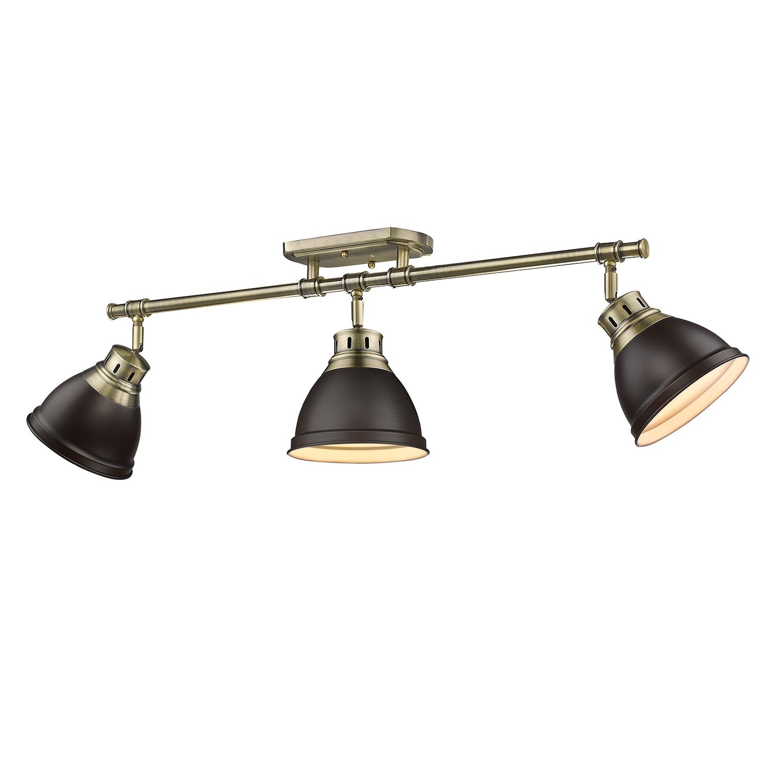 Duncan 3-Light Semi-Flush - Track Light in Aged Brass with Rubbed Bronze - - Golden Lighting