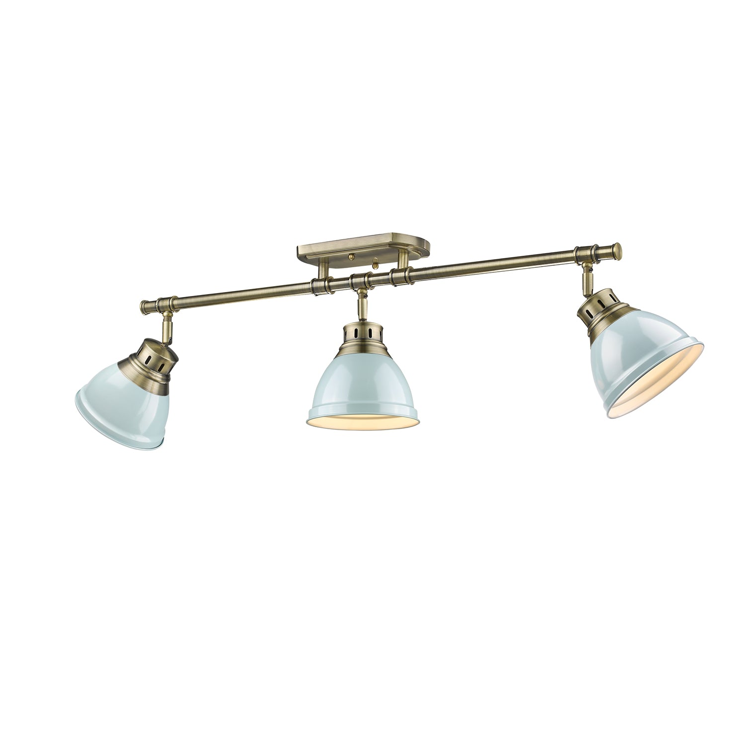 Duncan 3-Light Semi-Flush - Track Light in Aged Brass with Seafoam - - Golden Lighting