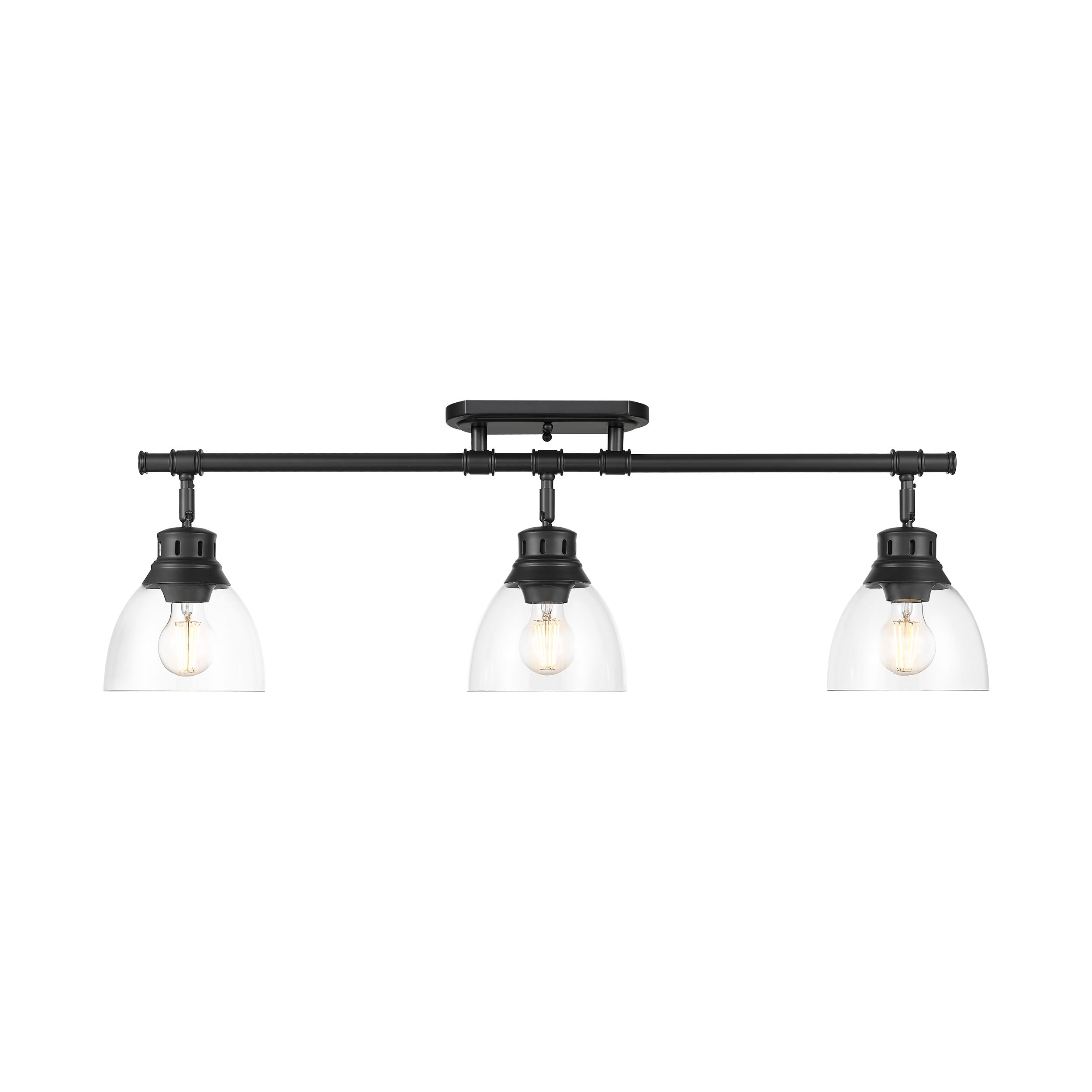 Duncan 3-Light Semi-Flush - Track Light in Matte Black with Clear Glass - - Golden Lighting