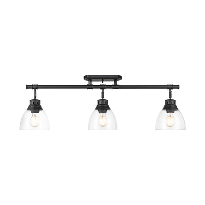 Duncan 3-Light Semi-Flush - Track Light in Matte Black with Clear Glass - - Golden Lighting