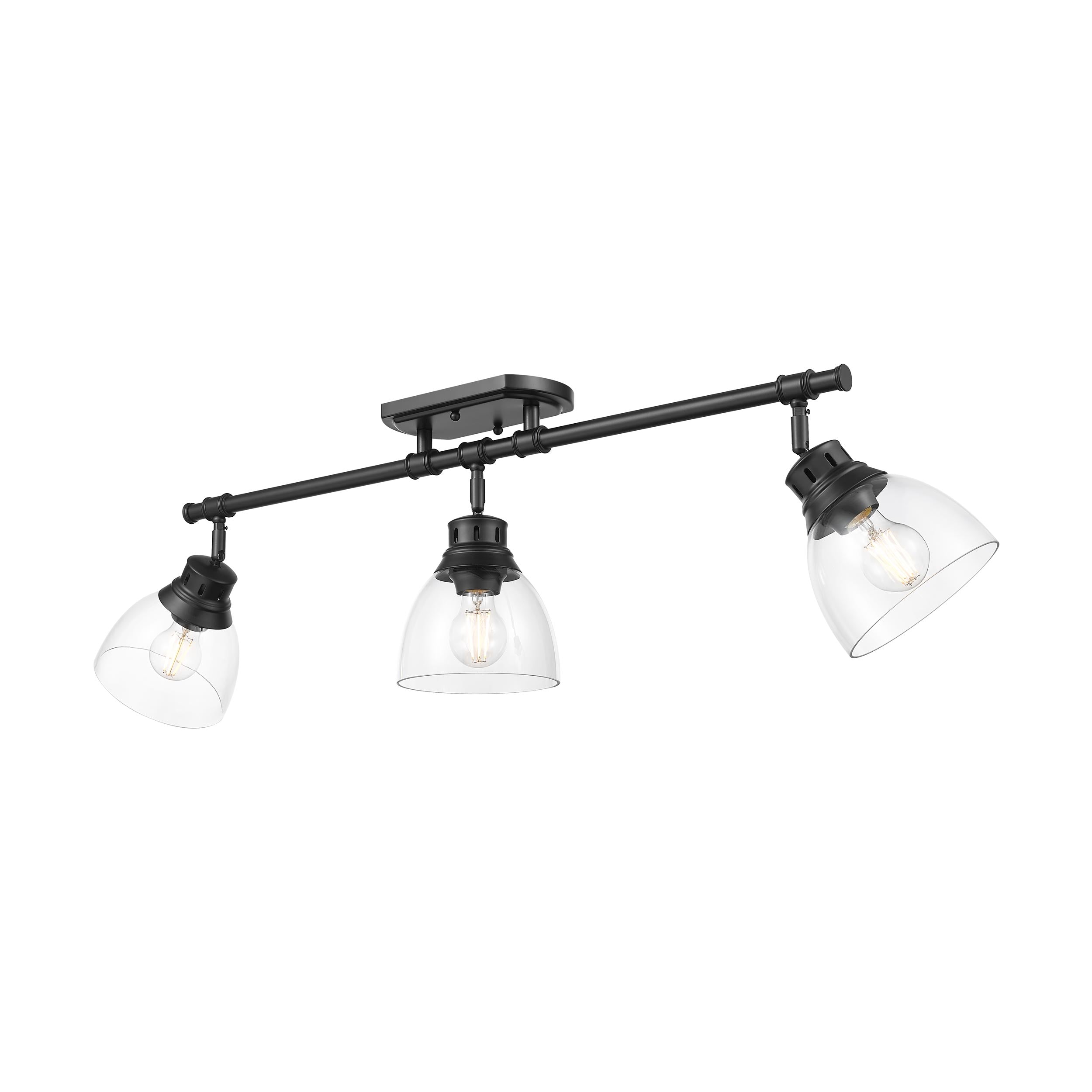 Duncan 3-Light Semi-Flush - Track Light in Matte Black with Clear Glass - Matte Black / Clear Glass / Clear - Golden Lighting