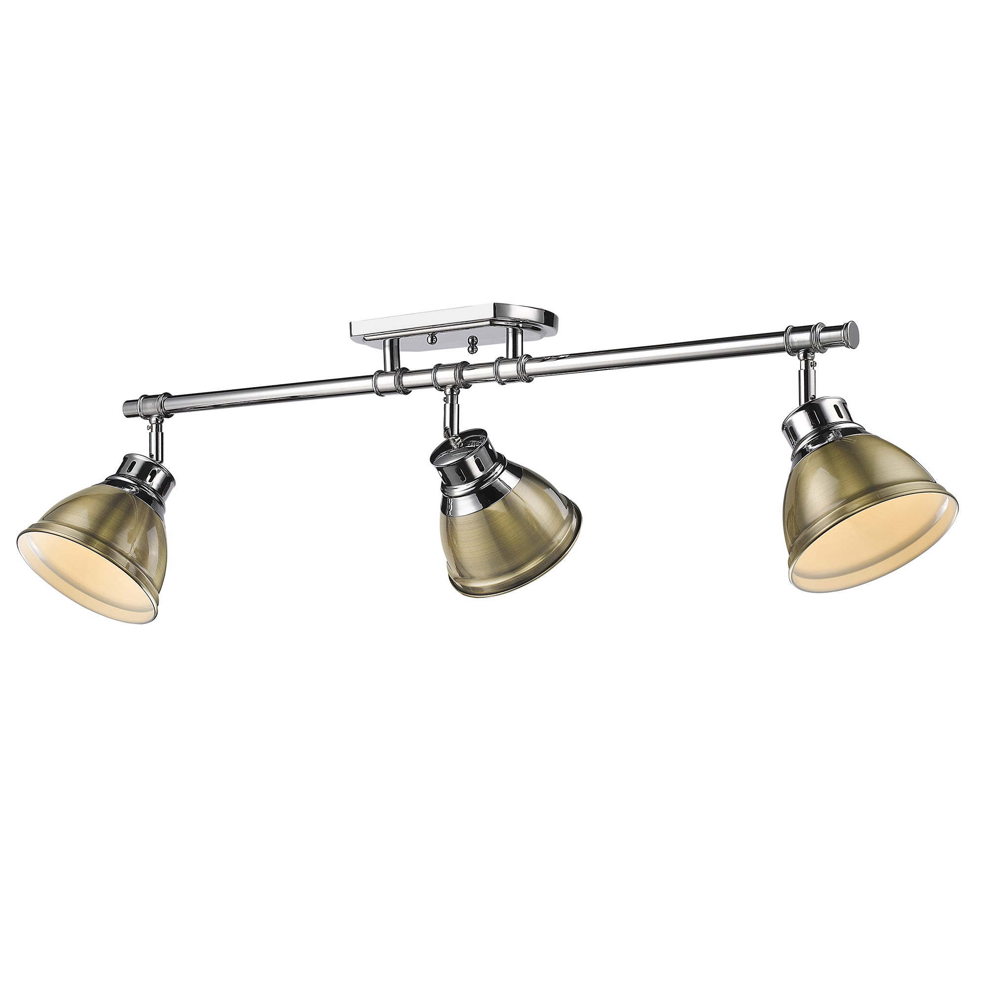 Duncan 3-Light Semi-Flush - Track Light in Chrome with Aged Brass - - Golden Lighting