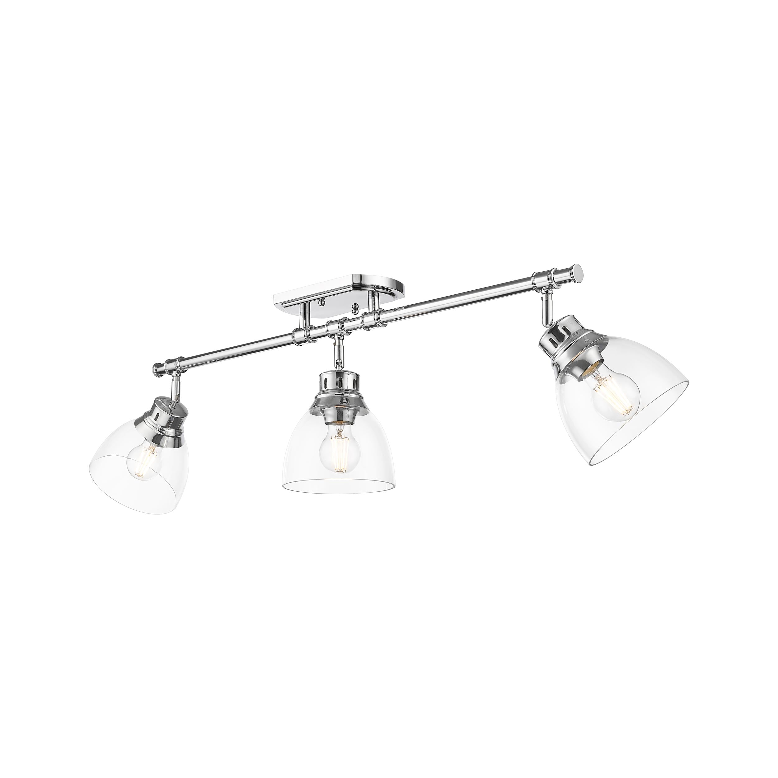 Duncan 3-Light Semi-Flush - Track Light in Chrome with Clear Glass - Chrome / Clear Glass / Clear - Golden Lighting