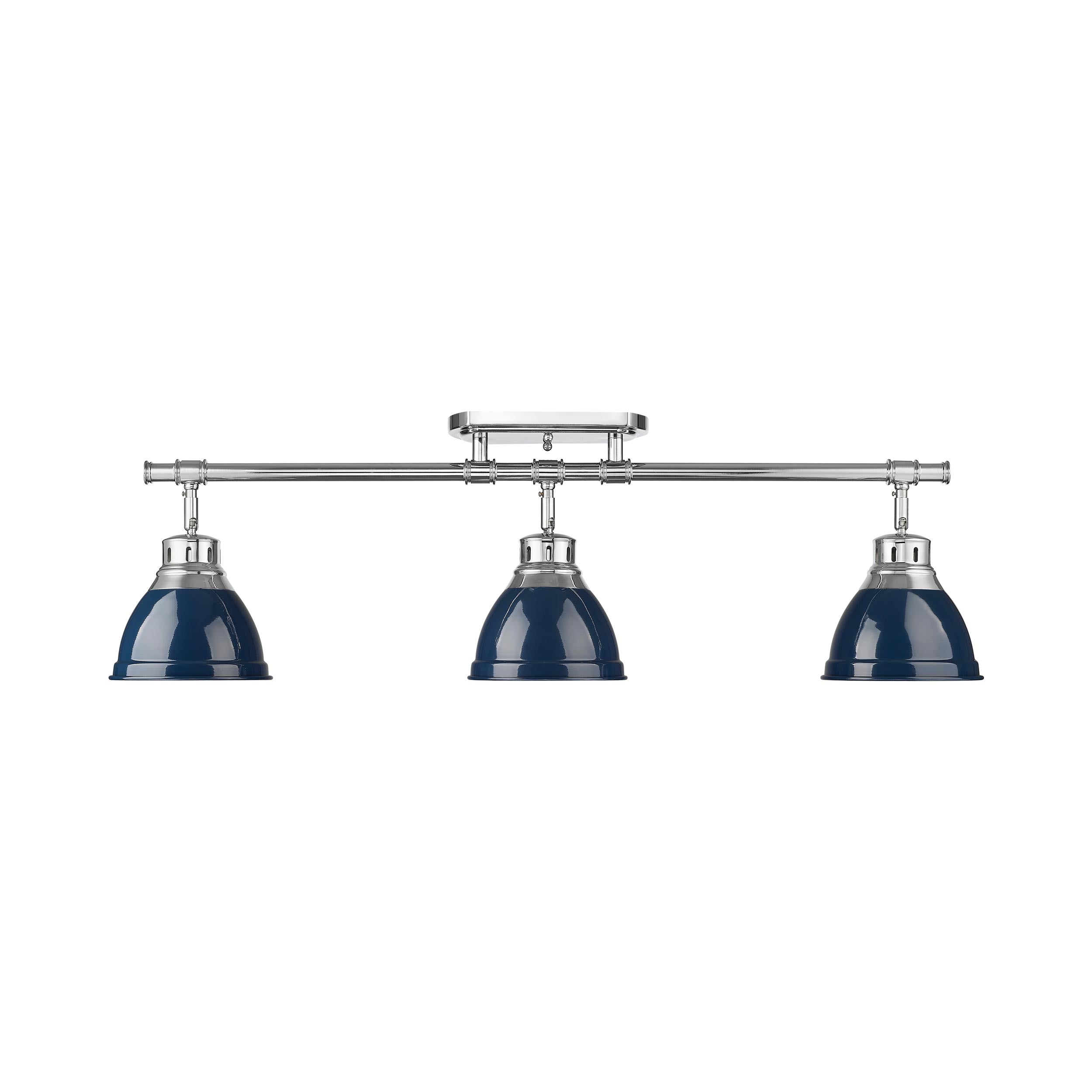 Duncan 3-Light Semi-Flush - Track Light in Chrome with Matte Navy - - Golden Lighting