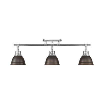 Duncan 3-Light Semi-Flush - Track Light in Chrome with Rubbed Bronze - - Golden Lighting