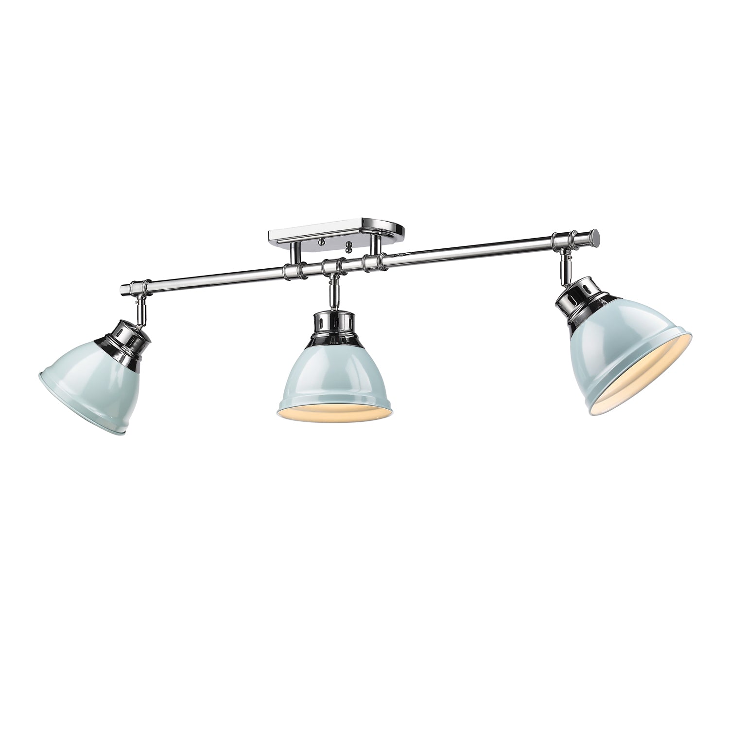 Duncan 3-Light Semi-Flush - Track Light in Chrome with Seafoam - - Golden Lighting