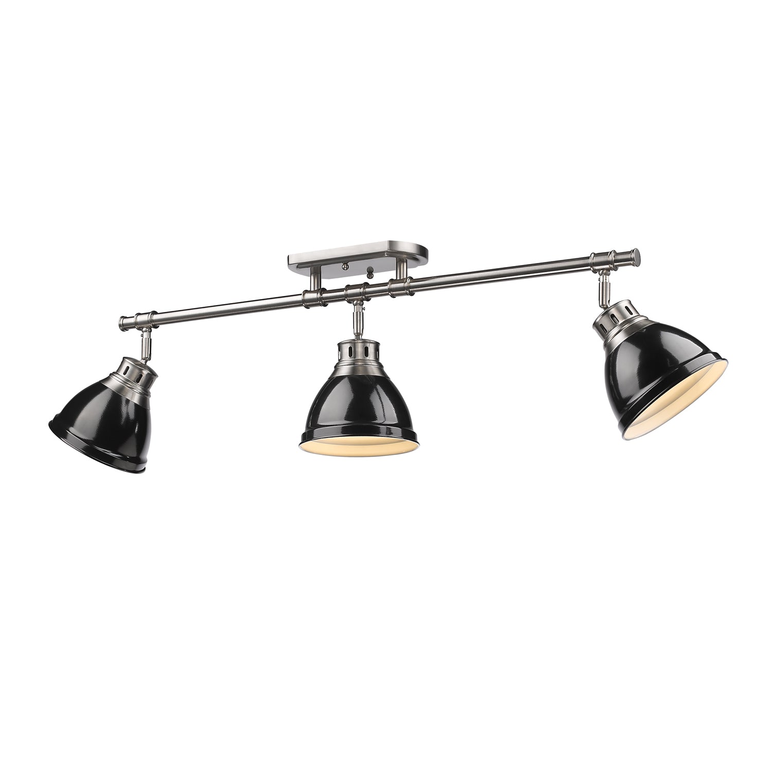 Duncan 3 Light Semi-Flush - Track Light in Pewter with Black Shades - - Golden Lighting