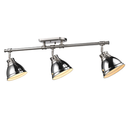 Duncan 3-Light Semi-Flush - Track Light in Pewter with Chrome - Default Title - Golden Lighting